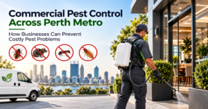 Commercial pest control technician protecting a Perth business from common pests